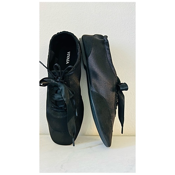 Vivaia Shoes - Vivaia Square-Toe Lace-Up Satin Sneakerina (Cristina) in black